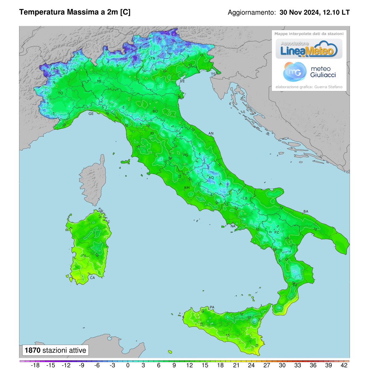 Temperature massime registrate oggi in Italia