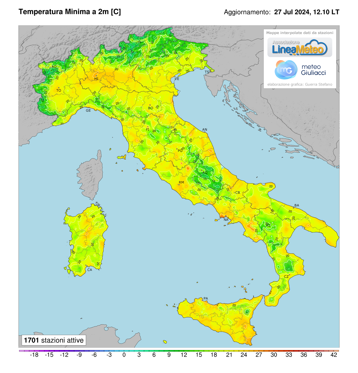 Temperature minime registrate oggi in Italia
